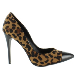 Leopardprint hæle med tå E433 brun sort