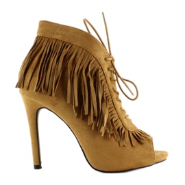 Åbne snørestøvler, boho stil 11015 Camel flerfarvet