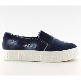 Denim slip-on såle med Navy-inskriptioner marine blå