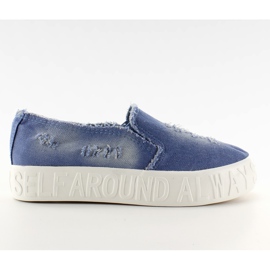 Denim slip-on såle med blå påskrifter