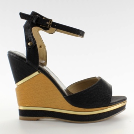 Elegante sandaler på høj kile 1018-N Black sort