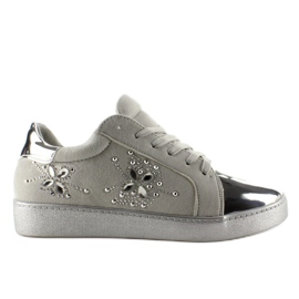 Damesneakers med krystaller T273P Sølv grå
