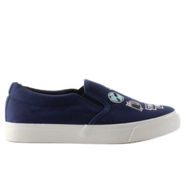 Sneakers slip-on med broderi NB102P Mørkeblå marine blå