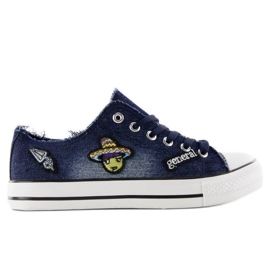 Denim sneakers med patches NB98P D. blå marine blå
