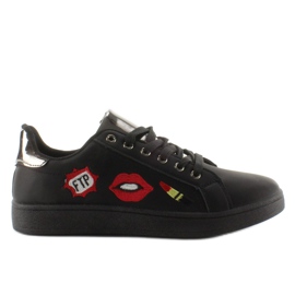 Sweet lips FB-15 BLACK / GUN sneakers med patches sort