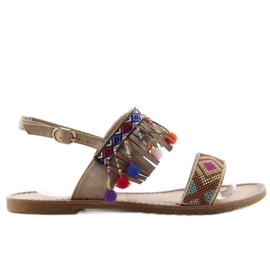 Vidunderlige sandaler med pomponer CL60 beige