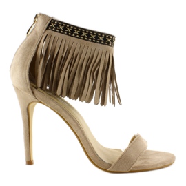 Sandaler med frynser, etnisk mønster Beige