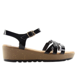 Sandaler på kork-kilehæl 9051 sort