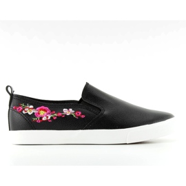 Slipons med delikat broderi g1204a Sort