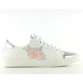 Sneakers med et delikat broderi s-311 Sølv hvid
