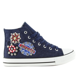 High-top sneakers med sten BL101P Navy marine blå