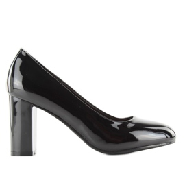 Lakeret pumps bred hæl m263p Sort