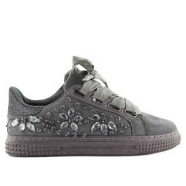 Satin sneakers 16-535 Grå snørebånd