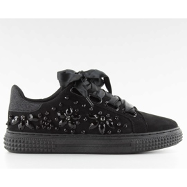 Satin sneakers 16-535 Sorte snørebånd