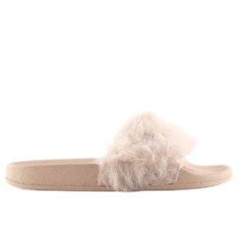 Beige 58-6 nøgen hjemmesko med pels