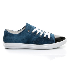 Denim sneakers med metaltå blå