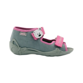 Hjemmesko, Velcro-sandaler, Befado 242p073 lyserød grå hvid