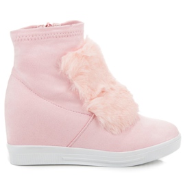 Wedge sneakers med pels lyserød