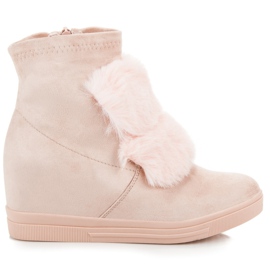 Wedge sneakers med pels lyserød