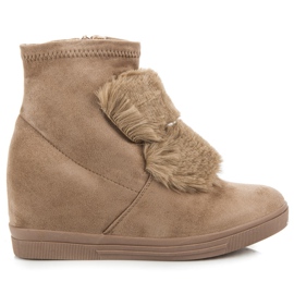 Wedge sneakers med pels brun