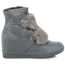 Wedge sneakers med pels grå