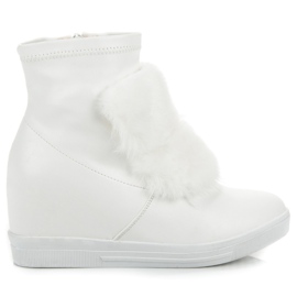 Wedge sneakers med pels hvid