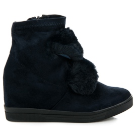 Wedge sneakers med pels marineblå