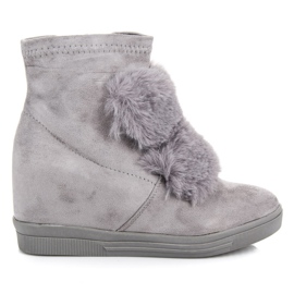Wedge sneakers med pels grå