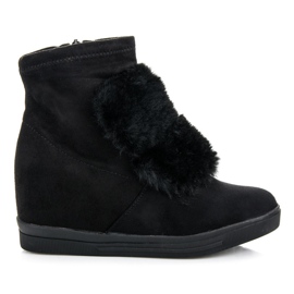 Wedge sneakers med pels sort