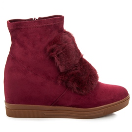 Burgundy wedge sneakers med pels flerfarvet rød