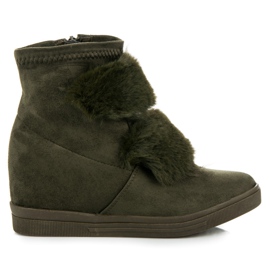 Wedge sneakers med pels grøn