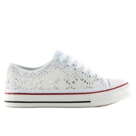 Hvide sneakers med blonder til kvinder NB89P hvid