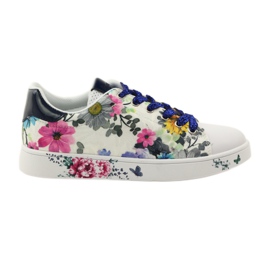 American Club Blomstrede amerikanske sneakers med læderindlæg marine blå lyserød hvid