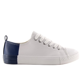 Bicolor hvide sneakers BK378 WHITE / D.BLUE