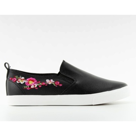 Slipons med delikat sort broderi g1204a Sort