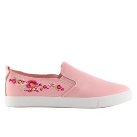 Slipons med delikat broderi i pink g1204a Pink lyserød
