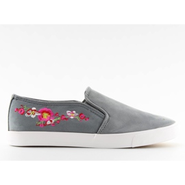 Grå G1205-9 Grå slip-on sneakers med delikat broderi