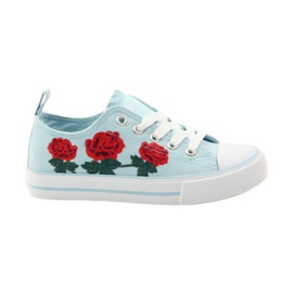 American Club Sneakers med broderede roser American 17035 rød blå hvid
