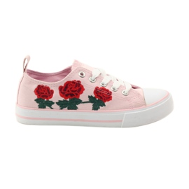 American Club Sneakers med broderede roser American 17035 lyserød rød grøn