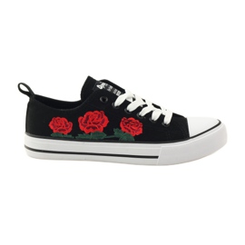 American Club Sneakers med broderede roser American 17035 rød sort hvid