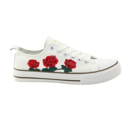 American Club Sneakers med broderede roser American 17035 rød hvid