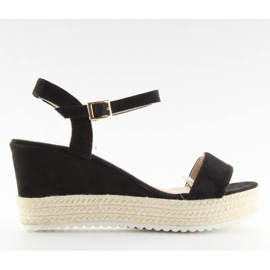 Sorte sandaler på kilehæl, sorte espadriller