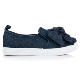 Denim Slipons med sløjfe blå