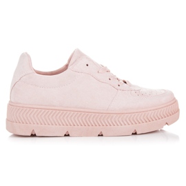 Suede sneakers på platformen lyserød