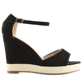 Sorte sandaler på kilehæl, sorte espadriller