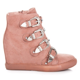 Bestelle Suede sneakers med spænder lyserød