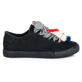 Ideal Shoes Sorte sneakers med frynser