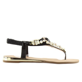Sandaler med sorte perler D580 sort