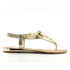 Sandaler med gyldne perler D580 guld grå