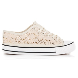 Beige sneakers med blonder